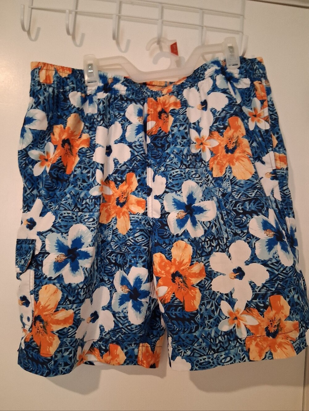 Caribbean Men's Blue & Orange Floral Swim Shorts